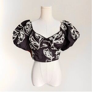 H&M Babydoll Crop Top Women M Romantic Y2K Boho Fairy Puff Sleeve Black Festival